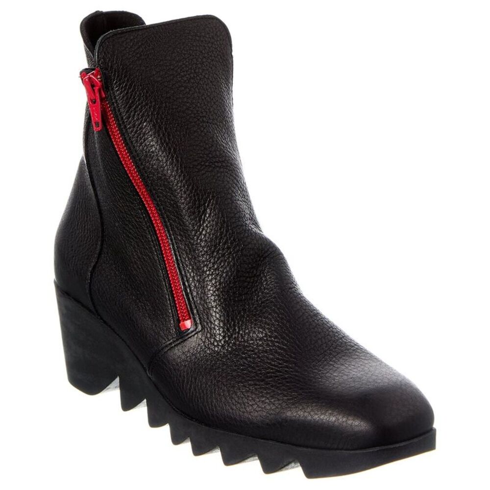 ARCHE Women's Black Leather Ankle Boot with Red Zip Accent NWB